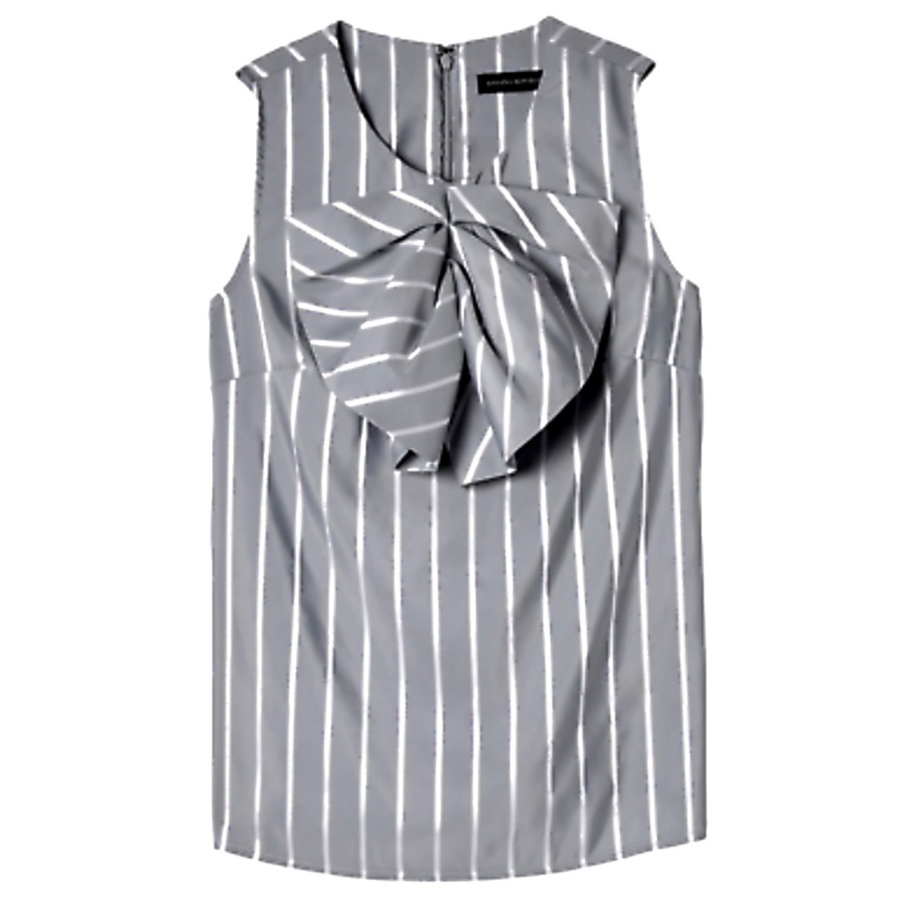 Banana Republic Pleated Bow Grey Stripe Shell